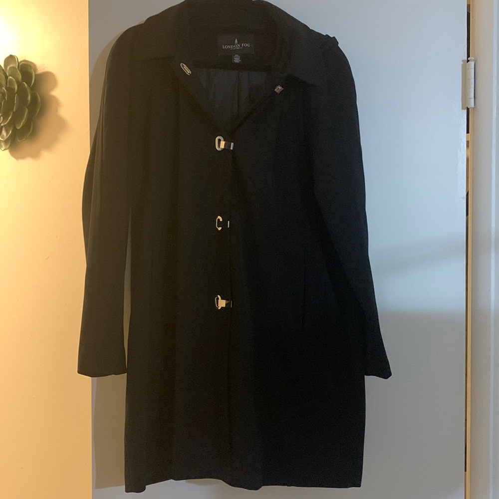 London Fog Black jacket with hood Sz PXL